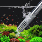 Arenzza aquarium vacuum cleaner with siphon for quick, efficient cleaning of fish tanks, featuring a handheld design and water flow.