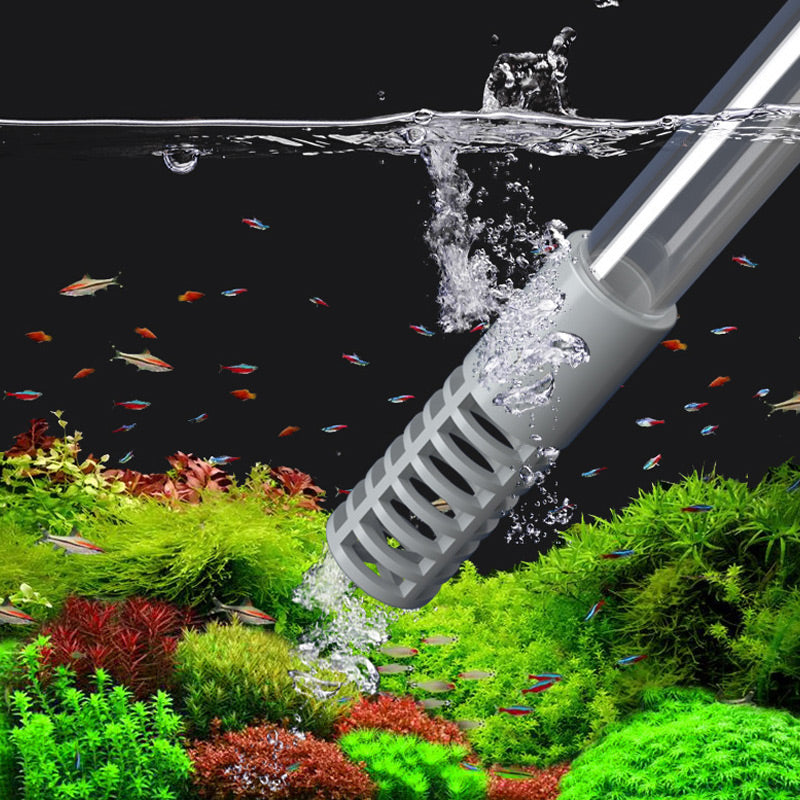 Arenzza aquarium vacuum cleaner with siphon for quick, efficient cleaning of fish tanks, featuring a handheld design and water flow.
