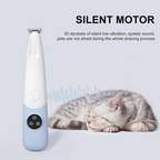 Arenzza pet paw trimmer for cats and dogs, showing a handheld grooming tool with a blade for trimming pet nails and paws.