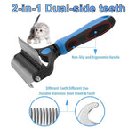 Arenzza professional deshedding tool for dogs and cats, showing a pet grooming brush with stainless steel blades on a white background.