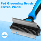 Arenzza professional deshedding tool for dogs and cats, showing a hand using the grooming brush on pet fur.