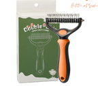 Arenzza professional deshedding tool for dogs and cats, showing stainless steel blades and ergonomic handle for grooming pets.