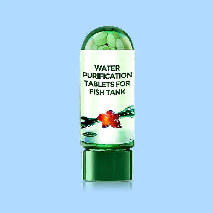 Arenzza aquarium water purification tablet in a clear container, designed for pet aquarium maintenance and water quality improvement.