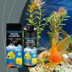 Arenzza Easy-Use Water Clarifier for fish tanks in a pet supplies setting, showing the clear liquid product container.