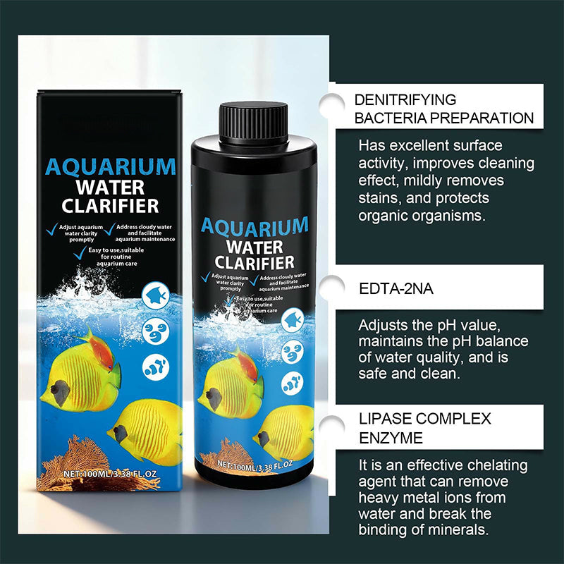 Arenzza Easy-Use Water Clarifier for fish tanks, clear liquid in a bottle, designed for pet supplies and aquarium maintenance.