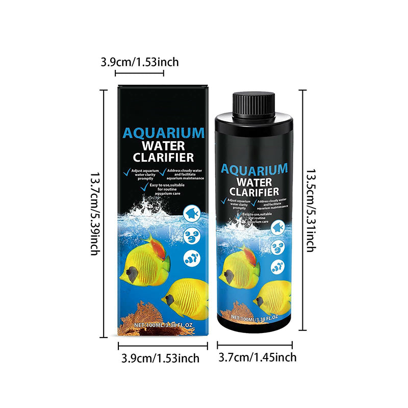 Aarenza Easy-Use Water Clarifier for fish tank maintenance, clear liquid in a bottle with label, pet supplies for aquarium care.