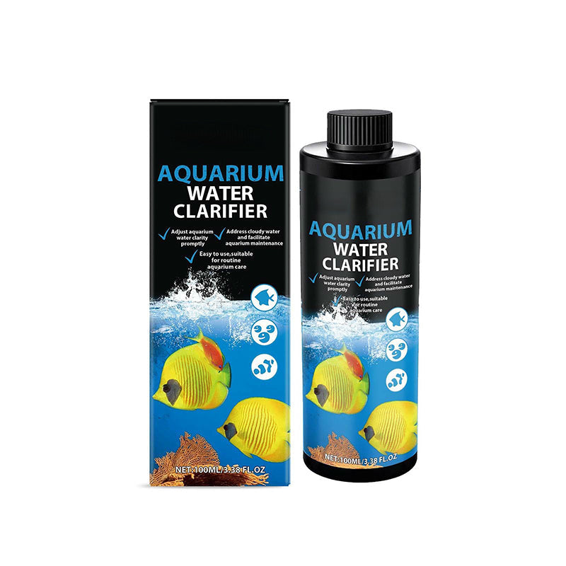 Arenzza Easy-Use Water Clarifier for fish tanks, clear liquid in a bottle, used for aquarium maintenance and water clarity.