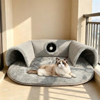 Arenzza plush 2-in-1 cat tunnel bed, soft and cozy pet supplies with tunnel and bed features for cats.