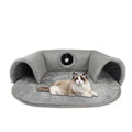 Arenzza plush 2-in-1 cat tunnel bed with soft fabric and tunnel design for cozy pet relaxation and play.