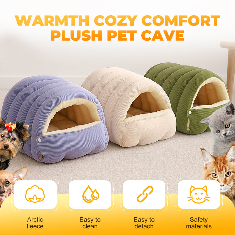 A plush pet cave by Arenzza, designed for cozy comfort, featuring soft fabric and a cave-style entrance for small pets.