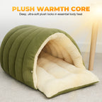 A plush pet cave from Arenzza with cozy, warm interior and soft fabric, designed for comfortable pet resting and hiding.