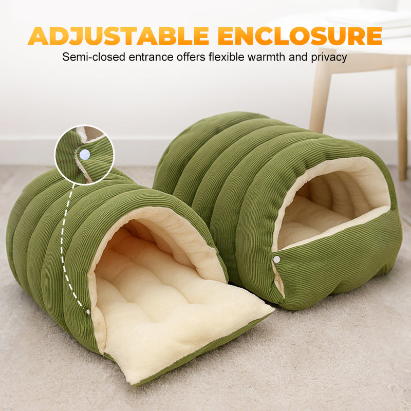 Arenzza Warmth Cozy Comfort plush pet cave with soft interior, designed for small pets to rest and hide in a comfortable, insulated space.