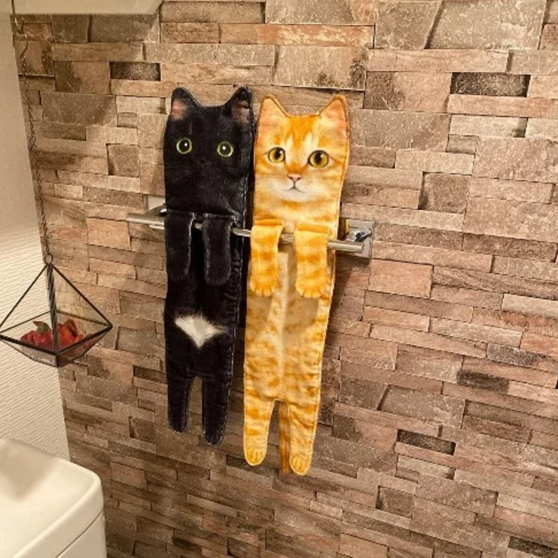 Arenzza cute cat hand towel with paw print design, perfect for pet supplies, featuring a playful cat motif on soft fabric.