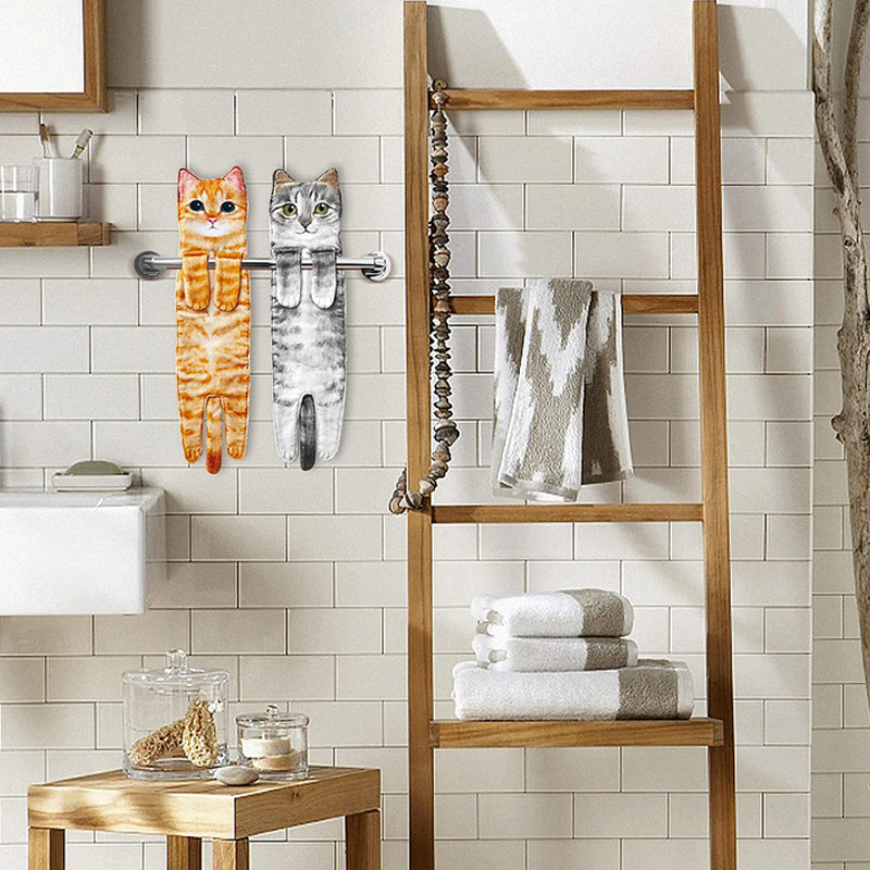 Arenzza cute cat hand towel with playful feline design, ideal for pet supplies and adding charm to home or kitchen decor.