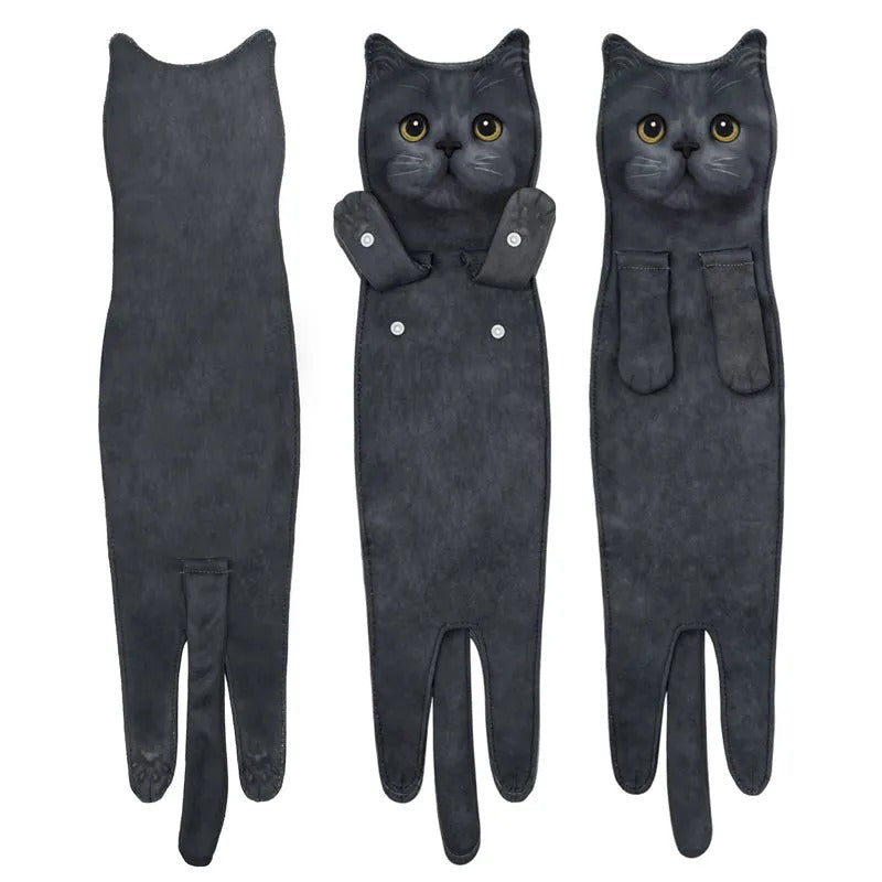 Cute Arenzza cat-themed hand towel with paw prints, ideal for pet supplies and feline lovers. Bright, soft, and decorative.
