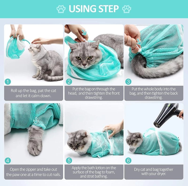 Arenzza multi-functional pet grooming bath bag with adjustable straps and mesh pockets for bathing and grooming pets.