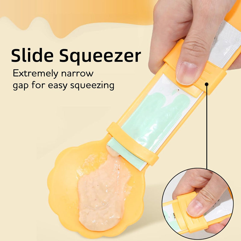 Arenzza Cat Treat Squeeze Feeder Spoon for pets, showing a close-up of the flexible silicone spoon used to dispense treats to cats.