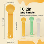 Arenzza Cat Treat Squeeze Feeder Spoon for pet supplies, showing a close-up of the flexible silicone spoon filled with treats.