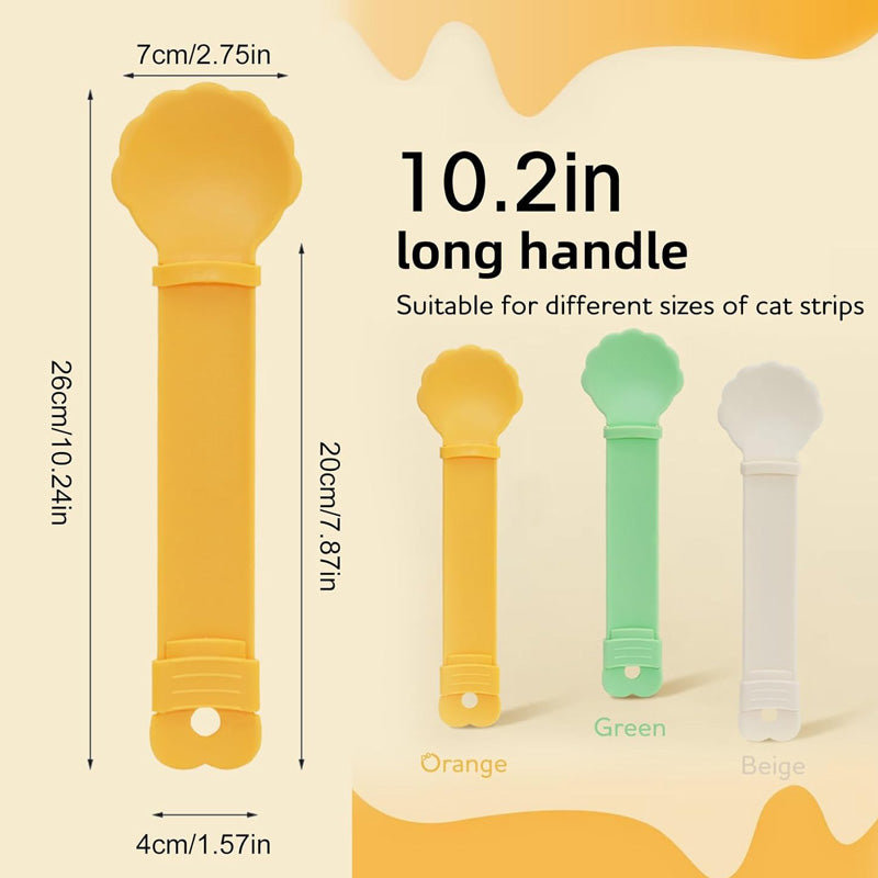 Arenzza Cat Treat Squeeze Feeder Spoon for pet supplies, showing a close-up of the flexible silicone spoon filled with treats.