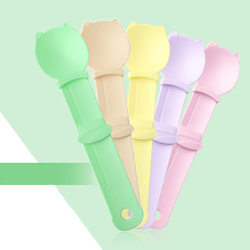 Arenzza Cat Treat Squeeze Feeder Spoon for pet supplies, showing a close-up of the soft silicone spoon designed for easy treat dispensing.