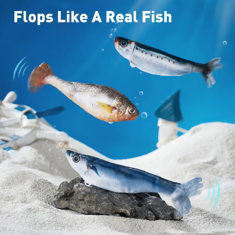 Aarenzza realistic hopping fish cat toy with vibrant colors, designed for feline play and entertainment.