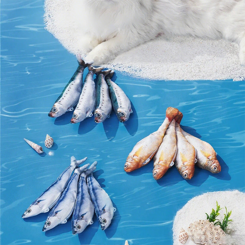 Arenzza realistic hopping fish toy for cats, showing a colorful, lifelike fish with fins, designed to entertain feline pets.