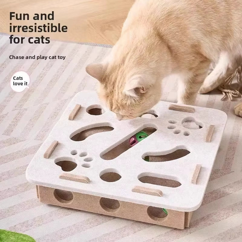 Colorful Arenzza interactive felt maze toy for cats with multiple channels and hiding spots, designed to keep cats engaged and entertained.