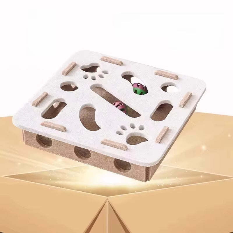 Arenzza interactive felt maze toy for cats with colorful winding pathways and felt balls for feline entertainment.