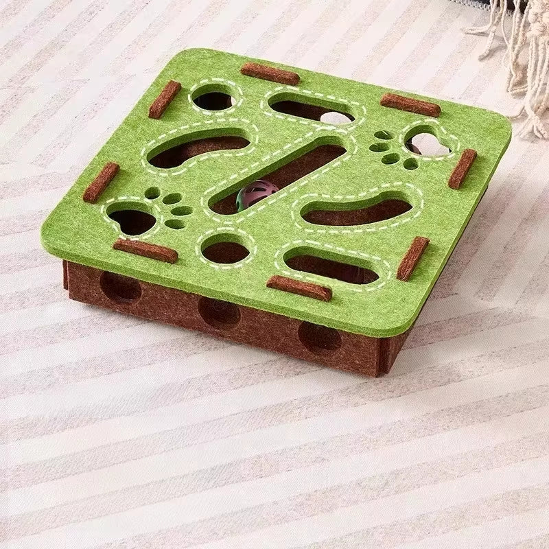 Interactive felt maze toy for cats by Arenzza, featuring colorful pathways and playful design to stimulate feline activity.