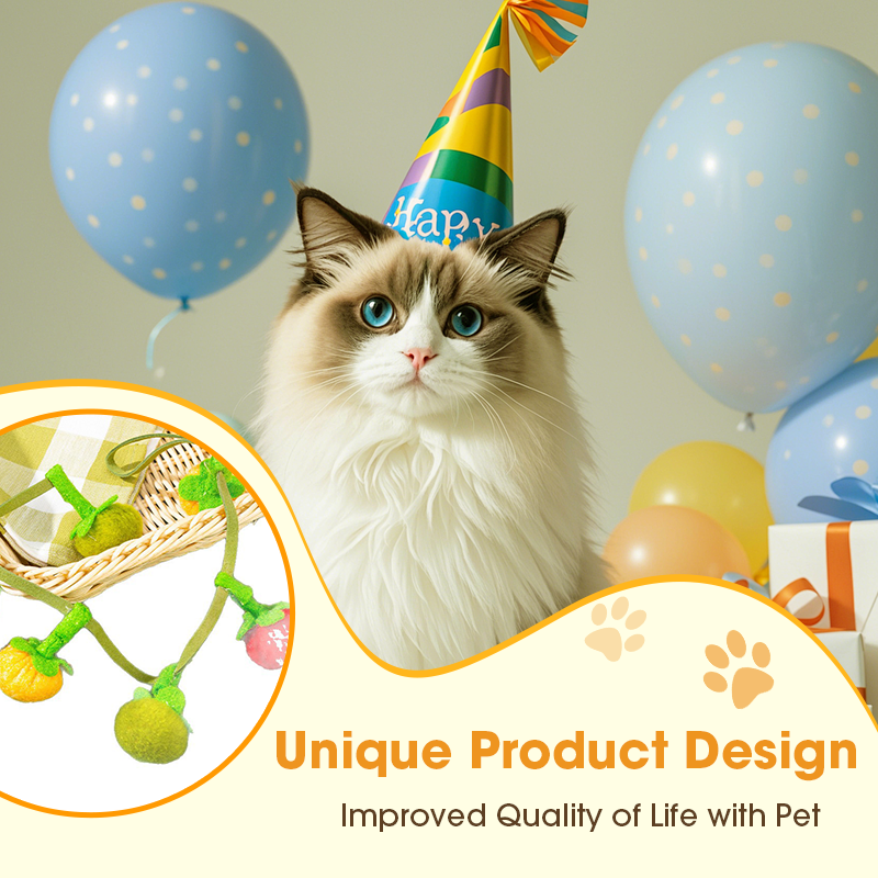 Colorful fruit-shaped catnip toy string for cats, by Arenzza, designed for interactive play and entertainment.