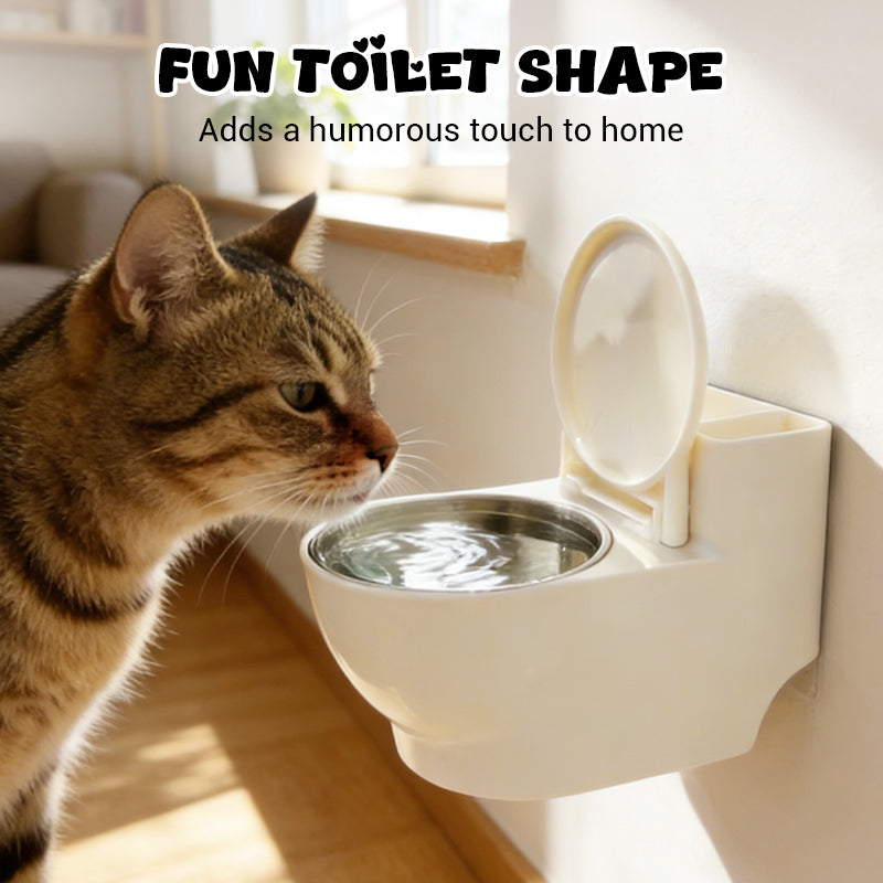 Wall-mounted cat bowl shaped like a toilet, made by Arenzza, designed for pet supplies and convenient wall installation.