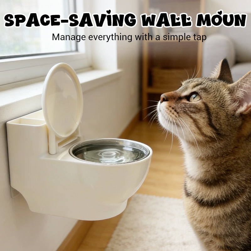 Aarenza wall-mounted toilet-shaped cat bowl in pet supplies, with a white ceramic design resembling a toilet for cats.