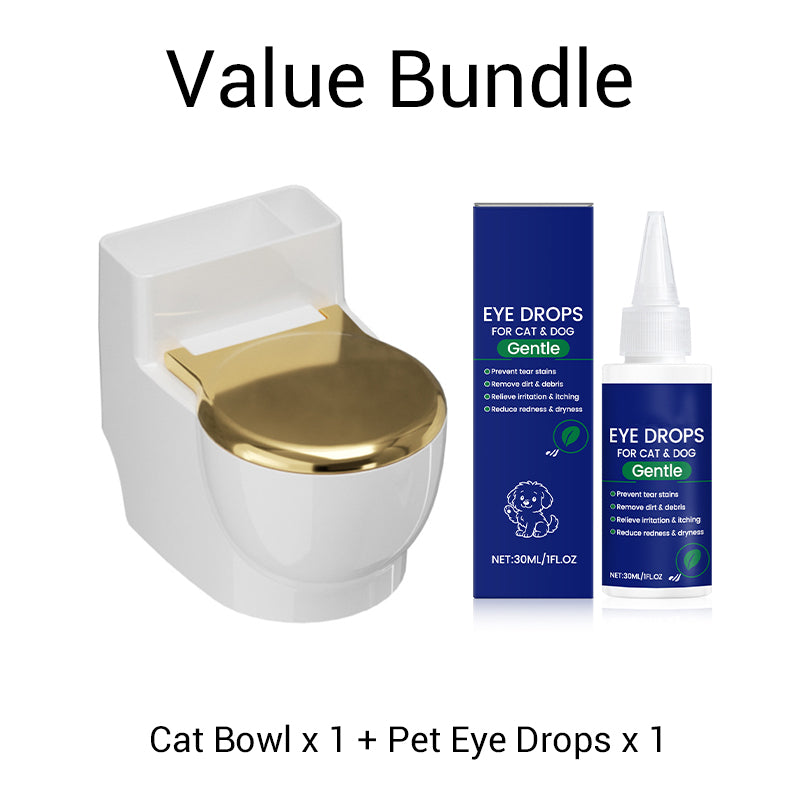 A wall-mounted toilet-shaped cat bowl by Arenzza, designed for pet feeding, with a ceramic toilet-shaped dish mounted on a wall.