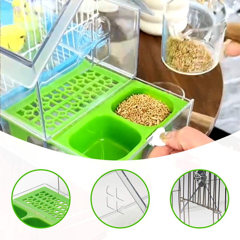 Arenzza pull-out external parrot feeder in pet supplies, showcasing the bird feeder with a transparent container and feeding ports.