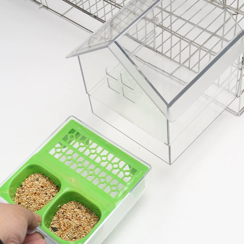 Arenzza pull-out external parrot feeder for pet supplies, showing a bright, easy-to-access feeder attached to a bird cage.