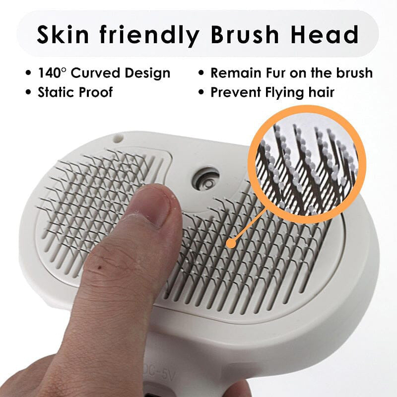Arenzza spray cat brush for pet grooming, showing a handheld pet brush with soft bristles for cats' fur grooming.