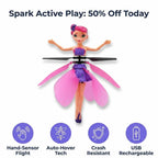 Interactive Flying Fairy Toy by Arenzza with LED lights, featuring colorful fairy wings and a magical design for kids.