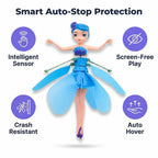 Aarenza MagicFly™ interactive flying fairy toy with LED lights, shaped as a whimsical fairy figure with wings and vibrant colors.