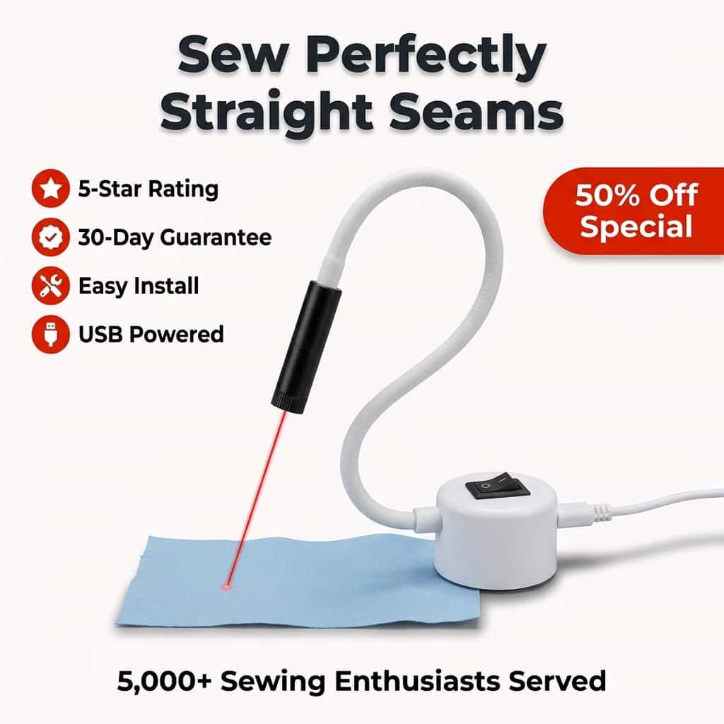 Arenzza Magnetic Sewing Laser projecting precise straight stitch lines onto fabric for accurate sewing.