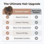 A comparison table showing six different seamless Arenzza hair topper clip styles for instant volume and natural look.