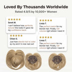 Arenzza seamless hair toppe clip with instant volume, shown attached to hair for natural, full-looking hairstyle.