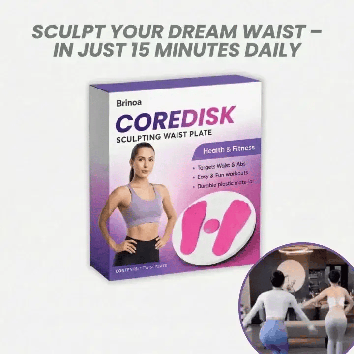 Arenzza CoreDisk™ exercise device for burning fat and toning the core, shown in a sleek black design on a white background.
