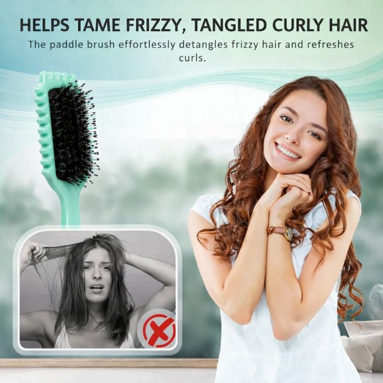 Arenzza Curl Defining Hairbrush with wide bristles for detangling and enhancing natural curls on hair.
