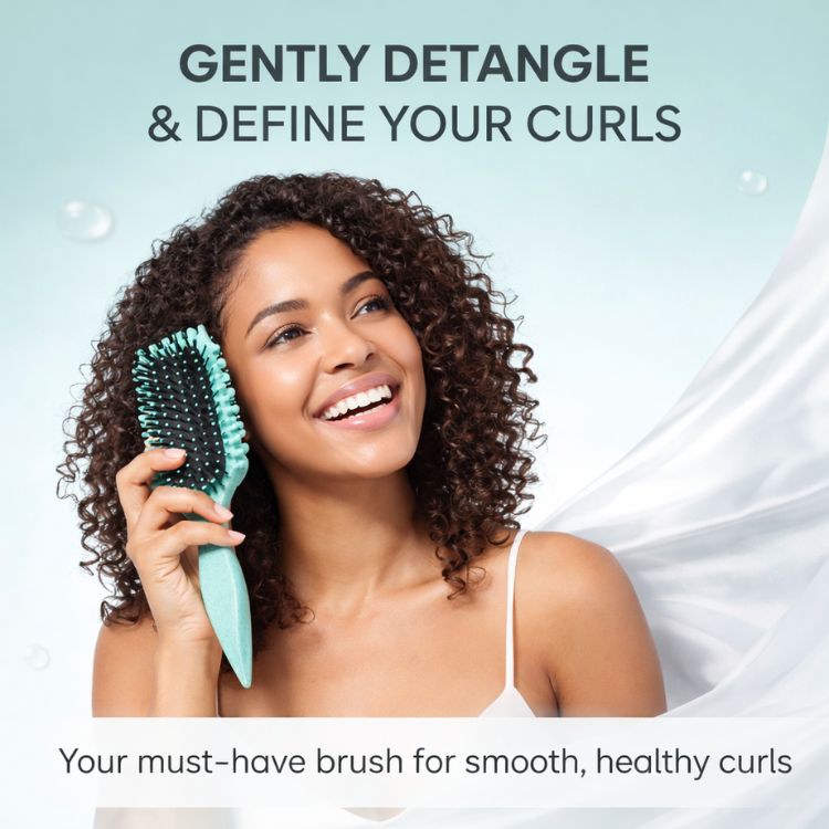 Arenzza Curl Defining Hairbrush with flexible bristles for enhancing natural curls and reducing frizz in hair.