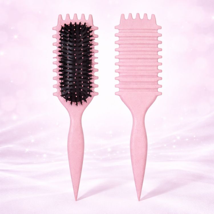 Arenzza Curl Defining Hairbrush with wide teeth and ergonomic handle for easy styling and detangling curly hair.