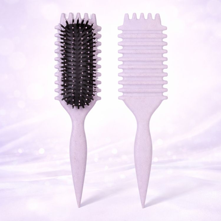 Arenzza curl defining hairbrush with flexible bristles designed to enhance natural curls and reduce frizz.
