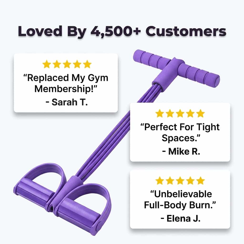 Arenzza EasyFit™ Full-Body Resistance Trainer for strength and flexibility exercises, shown in a workout setup with fitness accessories.