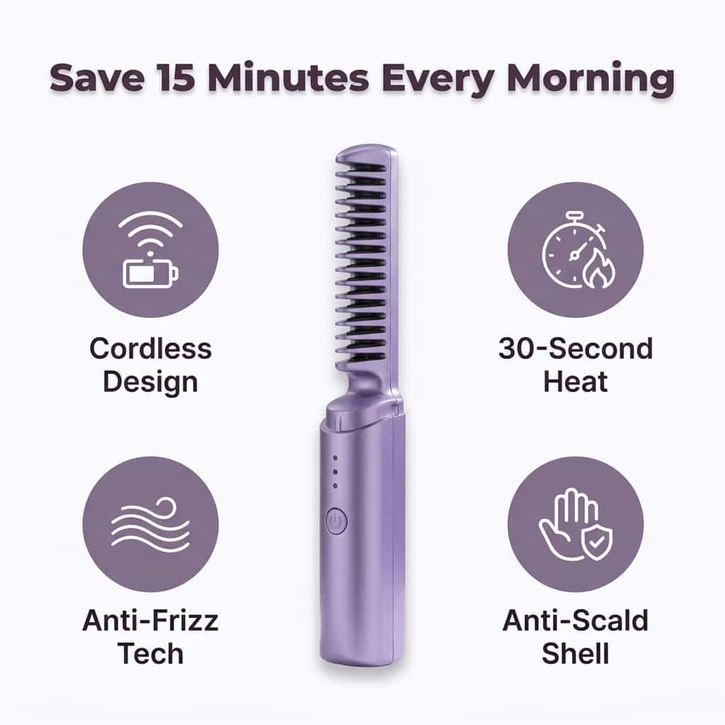 Arenzza EasyStraight™ portable hair straightener with LED indicator, sleek design, and compact size for on-the-go styling.