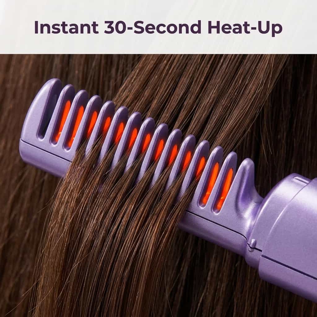 Close-up of the Arenzza EasyStraight™ hair straightener in hand, showing its sleek design and ceramic plates for smooth styling.