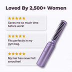 A woman with smooth, sleek, frizz-free hair using the Arenzza EasyStraight™ hair styling tool for perfect, portable hair styling.